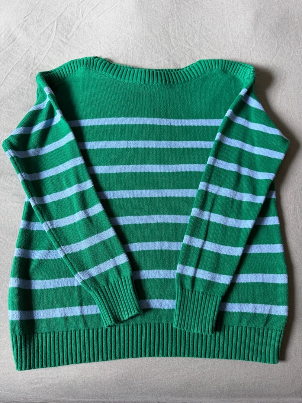 Loft Boatneck Sweater Womens Size Medium Green and Light Blue Striped